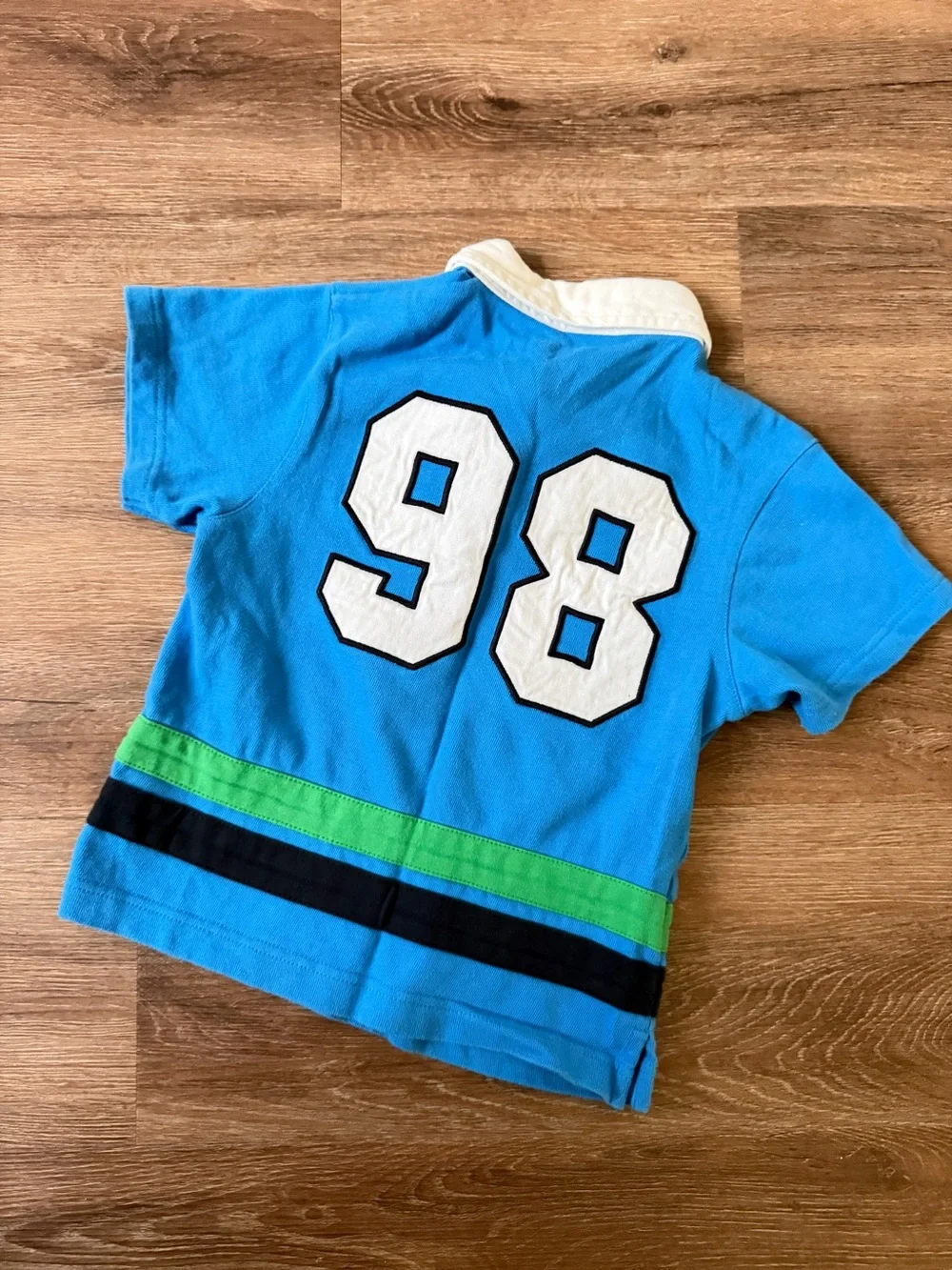 Gymboree Blue Polo with White Collar and Green Stripe